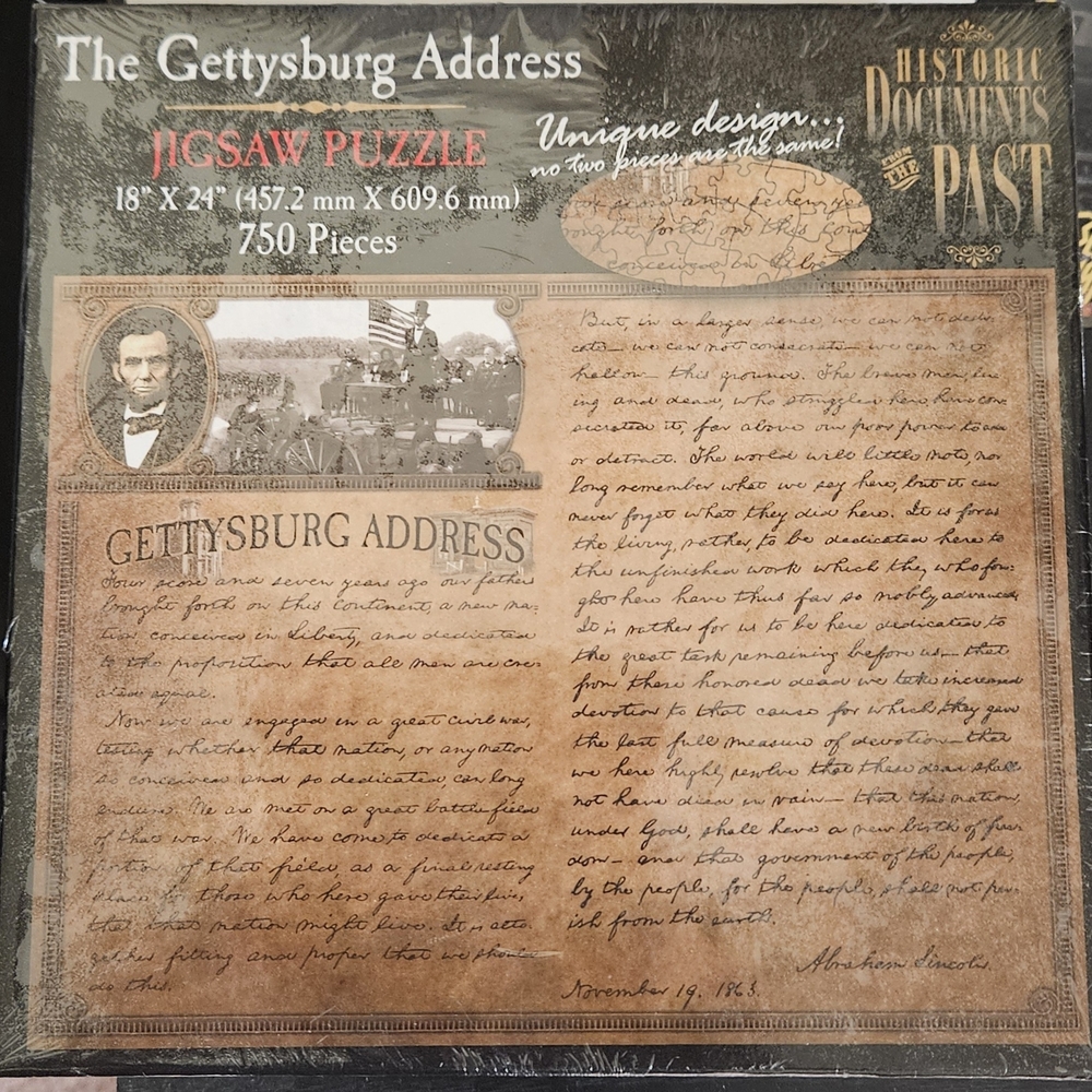 Abraham Lincoln Gettysburg Address 750 Piece Jigsaw Puzzle 18X24 Home Decor